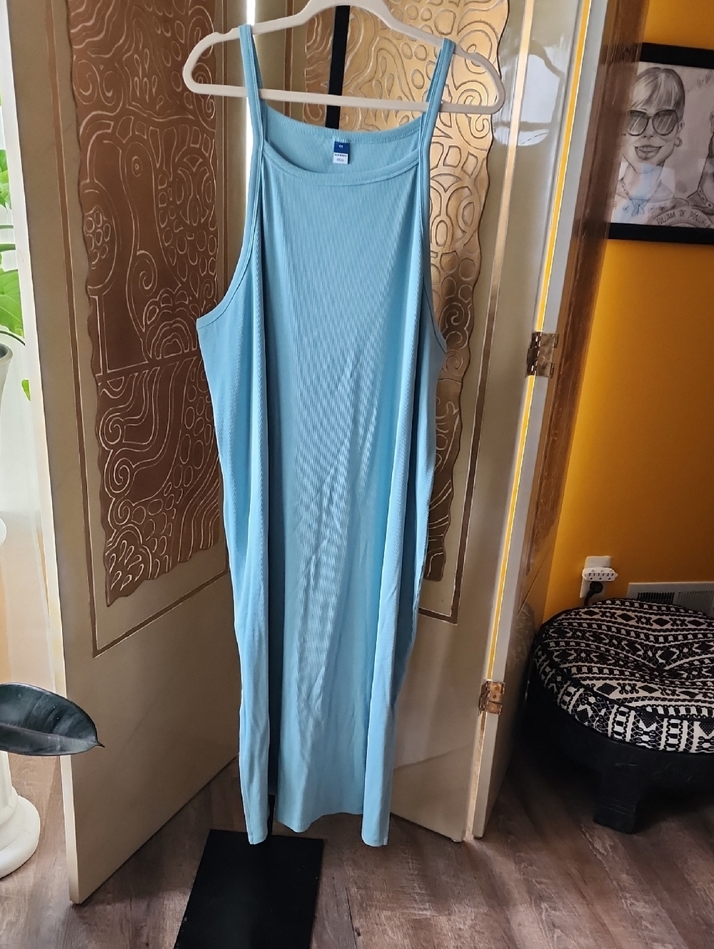 Old Navy Light Blue Ribbed Maxi Dress with Thin Straps